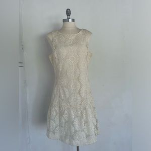 NWT Banana Republic cream embroidered drop waist dress Size 12